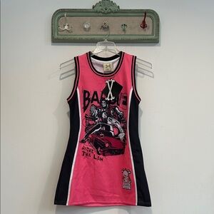 Brand X Barbie above the law hot Pink Graphic Mini Jersey Dress small new w tags